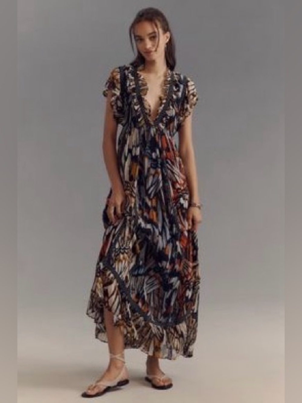 Maeve Short Sleeve V Neck Printed Midi Dress